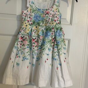 Janie and Jack White Floral Watercolor Dress Blue Pink Blooms matching hair bow.